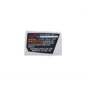 Milwaukee® 12-20-0800 Replacement Service Nameplate, for use with 2601 Compact Driver Drill
