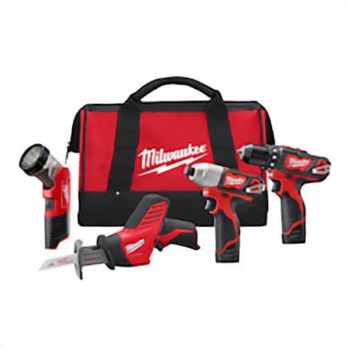 Milwaukee® M12™ 2498-24 4-Tool Cordless Combination Kit, Tools: Drill/Impact Driver/Reciprocating Saw, 12 VDC, 1.5 Ah Li-Ion