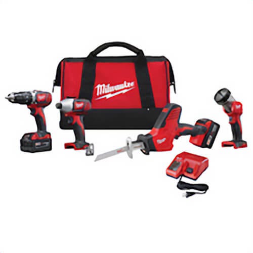 Milwaukee® M18™ 2695-24 4-Tool Cordless Combination Kit, Tools: Hammer Drill, Impact Wrench, 18 VDC, 3 Ah Li-Ion, Keyless Blade