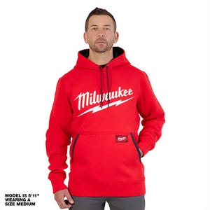 Milwaukee® 352R-S FreeFlex™ Pullover Hoodie with Logo, Breathable Fabric, Reinforced Pocket Seams, Cotton/Poly Blend, Red, S