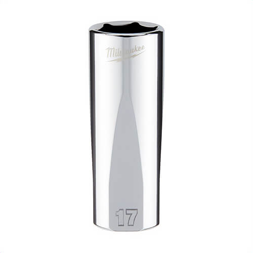 Milwaukee® 45-34-0117 Deep Socket, 3/8 in, 17 mm, 6 Points, Polished Chrome