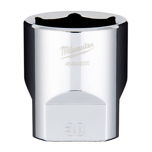 Milwaukee® 45-34-2030 Standard Socket, 1/2 in, 30 mm, 6 Points, Polished Chrome
