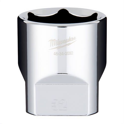 Milwaukee® 45-34-2032 Standard Socket, 1/2 in, 32 mm, 6 Points, Polished Chrome