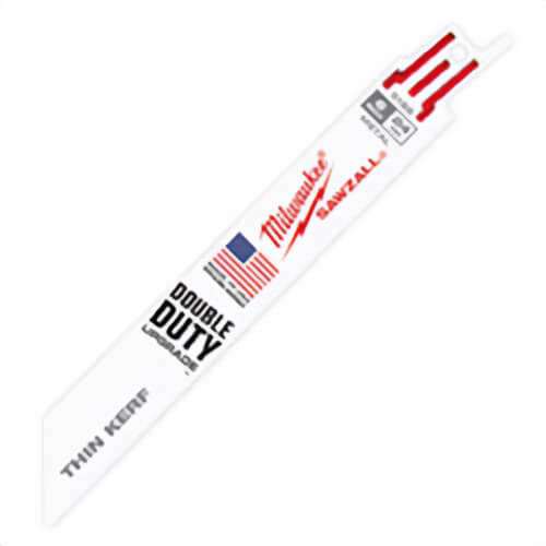 Milwaukee® Sawzall® 48-01-6186 Double Duty Straight Back Thin Kerf Reciprocating Saw Blade, 6 in L x 3/4 in W, 24 TPI, Bi-Metal Body