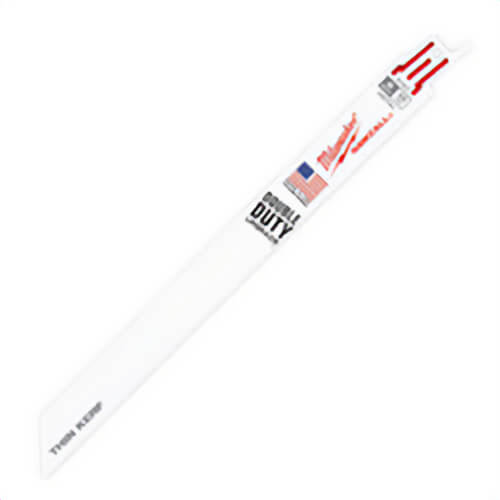 Milwaukee® Sawzall® 48-01-6187 Double Duty Straight Back Thin Kerf Reciprocating Saw Blade, 9 in L x 3/4 in W, 14 TPI, Bi-Metal Body