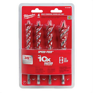 Milwaukee® Speed Feed™ 48-13-0400 Wood Drill Bit Set, 4 pc, Alloy Steel