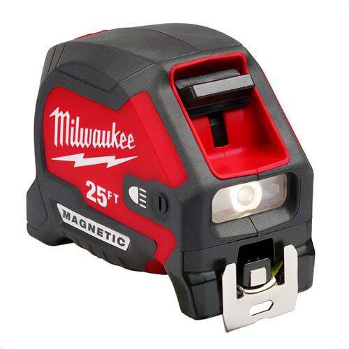 Milwaukee® 48-22-0428 Compact Wide Blade Magnetic Tape Measure with Rechargeable Light, Steel Blade