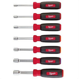 Milwaukee® 48-22-2517 HollowCore™ Magnetic Nut Driver Set, 5 to 13 mm, 7 pc, 7-1/4 in OAL, Cushion Grip Handle, Steel