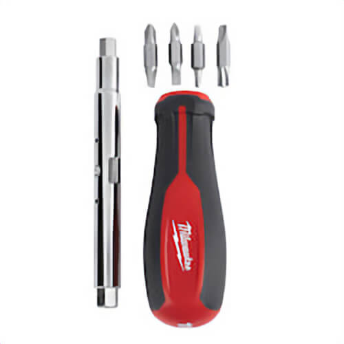 Milwaukee® 48-22-2760 11-in-1 Round Shank Multi-Bit Screwdriver, 11 pc, Plastic/Rubber Tri-Lobe Handle, Forged Steel