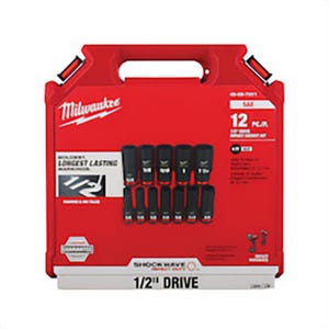 Milwaukee® Shockwave™ Impact Duty™ 49-66-7011 Deep Socket Set, ASME Specified, 6 Points, 1/2 in Drive, 12 pc, Hex