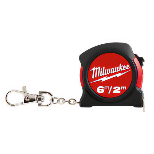 Milwaukee® 48-22-5506 Measuring Tape with Belt Clip and Key Chain, 6 ft L x 13 mm W Blade, Steel Blade, 1/16 in Top