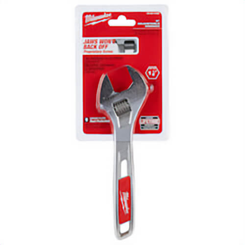 Milwaukee® 48-22-7408 Uninsulated Adjustable Wrench, 1-1/8 in, Polished Chrome, 8 in OAL, Steel Body, ASME Specified, Steel