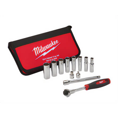 Milwaukee® 48-22-9000 Socket Set, 3/8 in Drive, 12 pc, Included Socket Size: Yes
