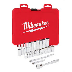 Milwaukee® 48-22-9404 Ratchet and Socket Set, Case Tool Storage, 4° Arc Swing, 1/4 in Drive, 26 pc, Steel