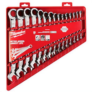 Milwaukee® 48-22-9416 MAX BITE™ Combination Ratcheting Wrench Set, 15 pc, Polished Chrome, 2.5° Arc Swing