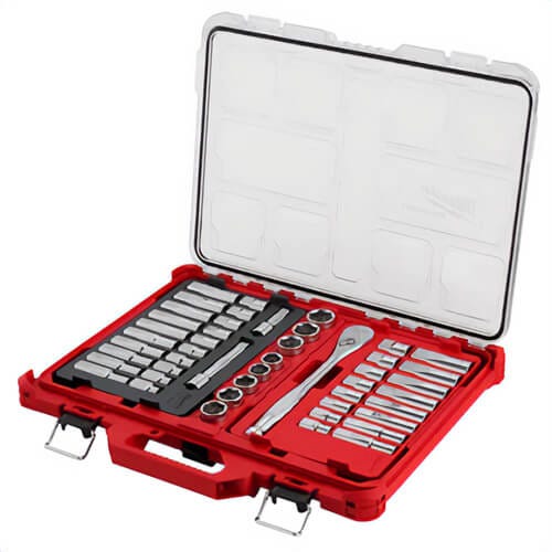 Milwaukee® 48-22-9487 Drive Ratchet and Socket Set with Packout™ Low-Profile Organizer, 1/2 in, 47 pc