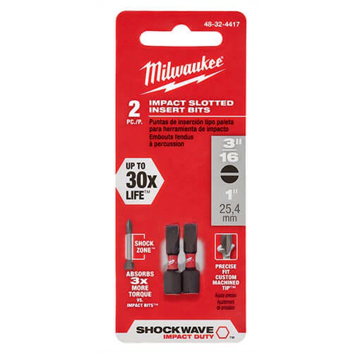 Milwaukee® 48-32-4417 ShockWave™ Impact Duty™ Impact Slotted Bit, 3/16 in Drive, 1 in, 2 pk