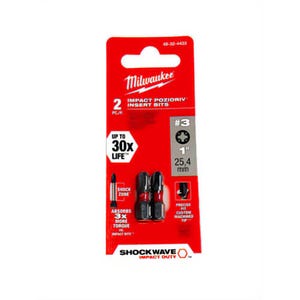 Milwaukee® 48-32-4433 ShockWave™ Impact Pozidriv Insert Bits, PZ3, 1 in, 2 pk