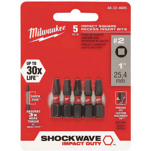 Milwaukee® 48-32-4605 ShockWave™ Impact Duty™ Impact Square Bit, SQ2 Drive, 1 in, 5 pk