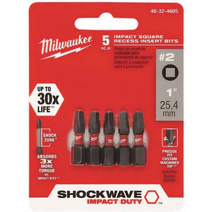 Milwaukee® 48-32-4605 ShockWave™ Impact Duty™ Impact Square Bit, SQ2 Drive, 1 in, 5 pk
