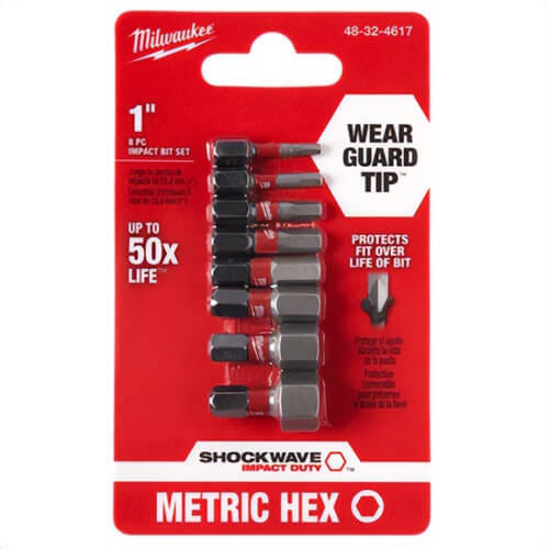Milwaukee® 48-32-4617 ShockWave™ Metric Hex Impact Bit Set, 1 in, 8 pc