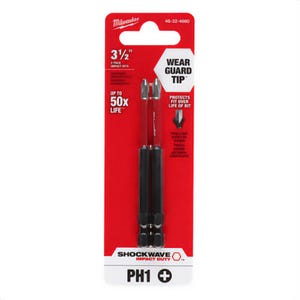 Milwaukee® 48-32-4660 ShockWave™ Impact Phillips Bits, PH1, 3.5 in, 2 pk