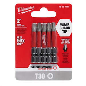 Milwaukee® Shockwave™ 48-32-4687 Impact Driver Bit, T30 Torx® Point, 2 in OAL, 1/4 in, Steel
