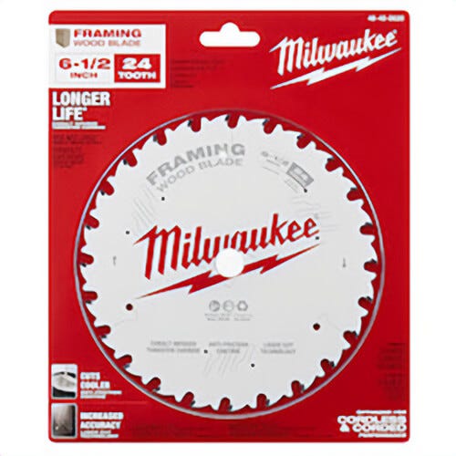 Milwaukee® 48-40-0620 Framing Thin Kerf Circular Saw Blade, 6-1/2 in dia x 1.05 in Thick, 5/8 in Arbor, Carbide Blade, 24 Teeth