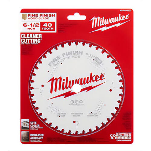 Milwaukee® 48-40-0622 Fine Finish Thin Kerf Circular Saw Blade, 6-1/2 in dia x 1.05 in Thick, 5/8 in Arbor, Carbide Blade, 40 Teeth