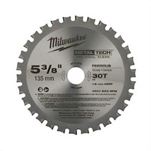 Milwaukee® MetalTech™ 48-40-4070 Thin Kerf Circular Saw Blade, 5-3/8 in dia x 0.05 in Thick, 20 mm Arbor, Alloy Steel Blade, 30 Teeth