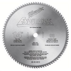 Milwaukee® 48-40-4510 Circular Saw Blade, 14 in dia x 0.071 in thick, 1 in Arbor, Hardened Steel Blade, 90 Teeth