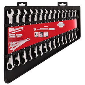 Milwaukee® 48-22-9516 MAX BITE™ Combination Ratcheting Wrench Set, 15 pc, Polished Chrome, 2.5° Arc Swing