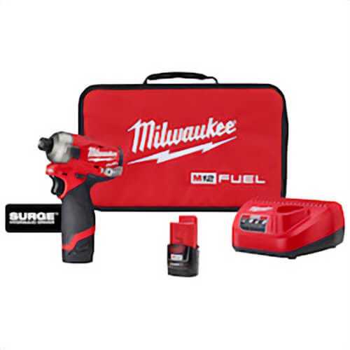 Milwaukee® M12 Fuel™ SURGE™ 2551-22 Cordless Hydraulic Driver Kit, 1/4 in Hex Drive, 3400 BPM, 450 in-lb Torque, 12 V, 5.2 in OAL