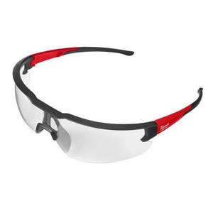 Milwaukee® 48-73-2011 Safety Glasses, Anti-Scratch, Clear Lens, Black/Red, Plastic Frame, Polycarbonate Lens, ANSI Z87.1/CSA Z94.3
