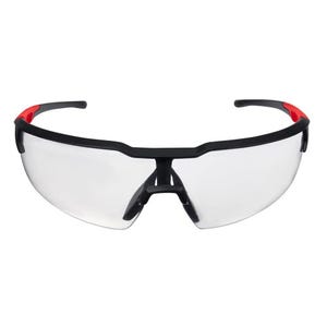 Milwaukee® 48-73-2013 Safety Glasses, Fog-Free, Clear Lens, Black/Red, Plastic Frame, Polycarbonate Lens, ANSI Z87.1/CSA Z94.3