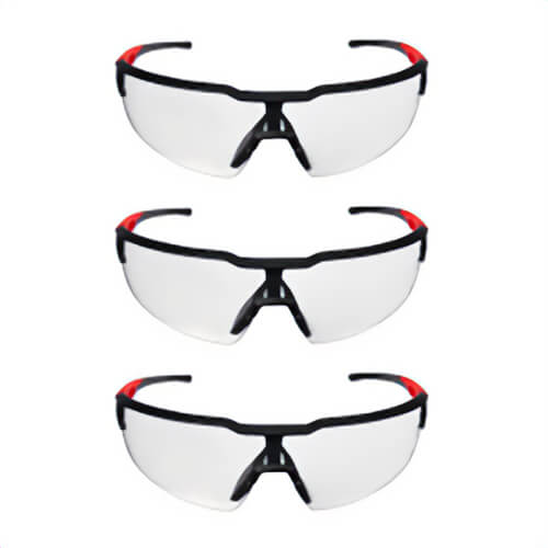 Milwaukee® 48-73-2052 Safety Glasses, Anti-Scratch, Clear Lens, Black/Red, Plastic Frame, Polycarbonate, 3 pc