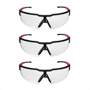 Milwaukee® 48-73-2052 Safety Glasses, Anti-Scratch, Clear Lens, Black/Red, Plastic Frame, Polycarbonate, 3 pc