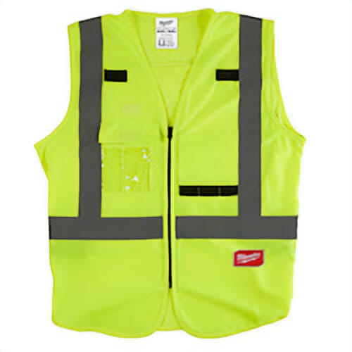 Milwaukee® 48-73-5023 Safety Vest, 2XL/3XL, Hi-Viz Yellow, Polyester, Hook and Loop/Secure Zipper Closure, 10 Pockets