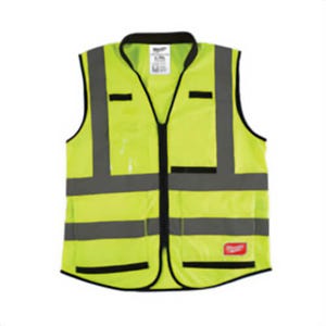 Milwaukee® 48-73-5042 Performance Safety Vest, L/XL, Hi-Viz Yellow, Polyester, Hook and Loop/Zipper Closure, 15 Pockets, ANSI Class: Class 2