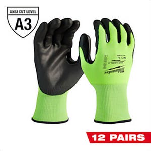 Milwaukee® 48-73-8933B High Visibility Cut-Resistant Gloves, XL, Nitrile Coating, Polyurethane, Knit Cuff, Resists: Abrasion, Cut, Puncture and Tear