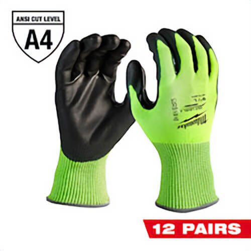 Milwaukee® 48-73-8940B High Visibility Cut-Resistant Gloves, S, Nitrile Coating, Polyurethane, Knit Cuff, Resists: Abrasion, Cut, Puncture and Tear