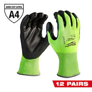 Milwaukee® 48-73-8940B High Visibility Cut-Resistant Gloves, S, Nitrile Coating, Polyurethane, Knit Cuff, Resists: Abrasion, Cut, Puncture and Tear