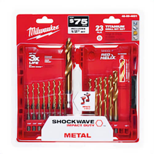Milwaukee® 48-89-4631 Shockwave™ Red Helix™ Impact Duty Drill Bit Kit, 23 pc, HSS, Titanium Coated, 10.39 in L, 135° Point