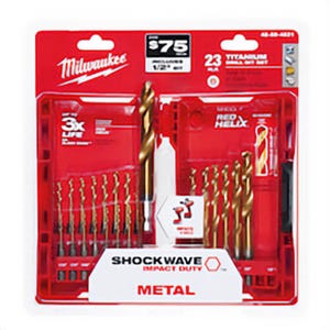 Milwaukee® 48-89-4631 Shockwave™ Red Helix™ Impact Duty Drill Bit Kit, 23 pc, HSS, Titanium Coated, 10.39 in L, 135° Point