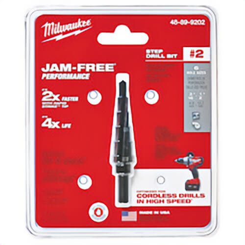 Milwaukee® 48-89-9202 Step Drill Bit, 3/16 in dia Min Hole, 1/2 in dia Max Hole, 6 Steps, HSS, 6 Hole Sizes, 1/4 in Shank