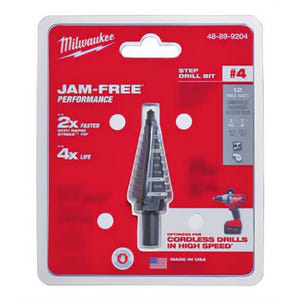 Milwaukee® 48-89-9204 Step Drill Bit, 3/16 in dia Min Hole, 7/8 in dia Max Hole, 12 Steps, HSS, 12 Hole Sizes, 3/8 in Shank