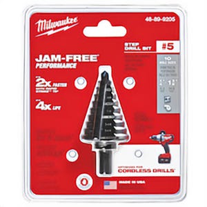 Milwaukee® 48-89-9205 Step Drill Bit, 1/4 in dia Min Hole, 1-3/8 in dia Max Hole, 10 Steps, HSS, 10 Hole Sizes, 3/8 in Shank