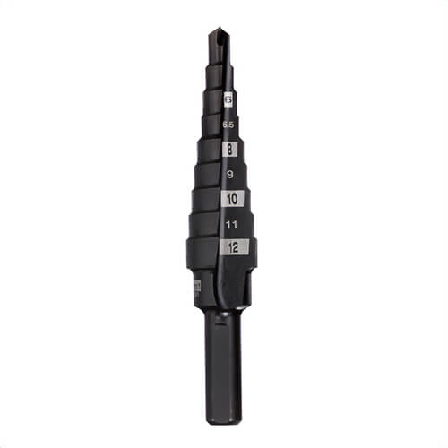 Milwaukee® 48-89-9301 Single End Step Drill Bit, 4 mm dia Minimum Hole, 12 mm dia Maximum Hole, 9 Steps, HSS, 1/4 in Shank