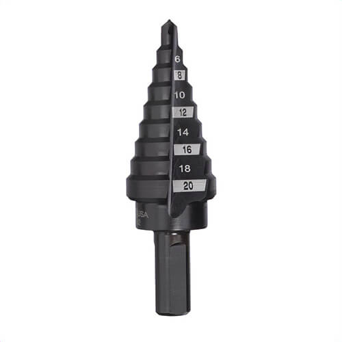 Milwaukee® 48-89-9320 Single End Step Drill Bit, 4 mm dia Minimum Hole, 20 mm dia Maximum Hole, 9 Steps, HSS, 1/4 in Shank