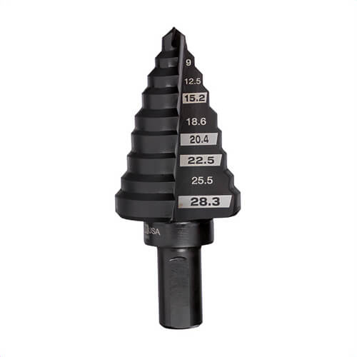 Milwaukee® 48-89-9321 Single End Step Drill Bit, PG7 dia Minimum Hole, PG21 dia Maximum Hole, 9 Steps, HSS, 1/4 in Shank